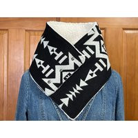 Wool Cowl Neckwarmer Scarf Unisex - Sherpa Lined Black & White Condensed Large 36 X 8 Handcrafted Pe | Etsy (US)