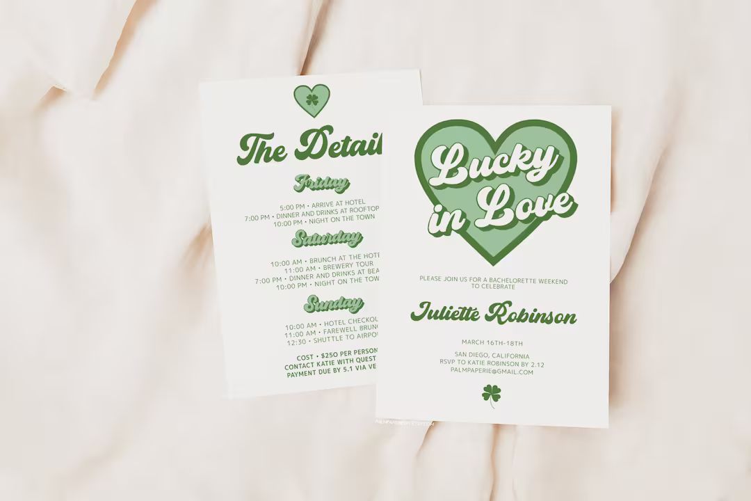 St Patricks Day Bachelorette Party Invitations With Itinerary, St Pattys Weekend, Digital Downloa... | Etsy (US)