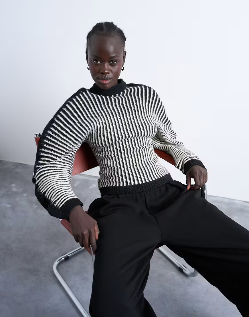 Topshop cocoon plated ribbed sweater in black and white-Multi | ASOS (Global)