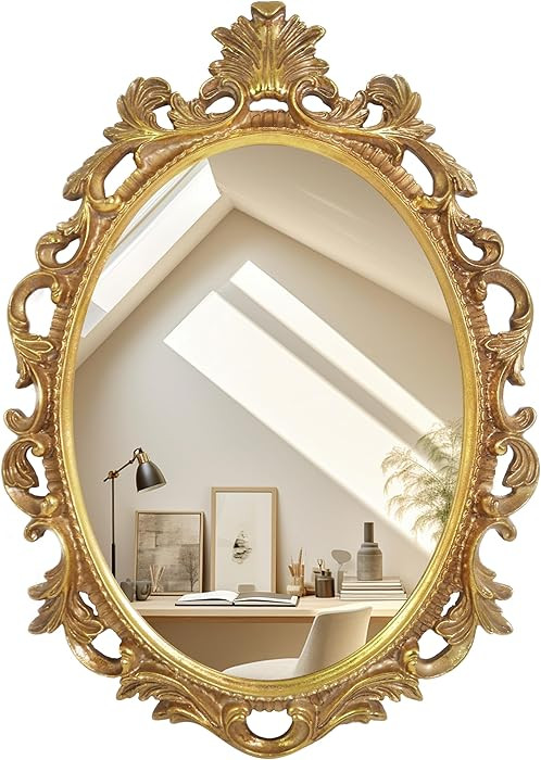 SIMON'S SHOP Vintage Gold Mirror for Wall, Antique Oval Mirror with Scroll Design for Entryways L... | Amazon (US)