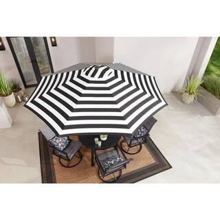 9 ft. Aluminum Market Crank and Tilt Patio Umbrella in Black and White Cabana | The Home Depot