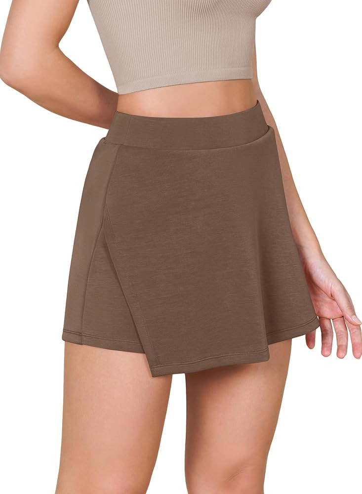ODODOS Modal Soft Wrap Mini Skorts with Pocket for Women High Waist Asymmetrical Hem Relaxed Shor... | Amazon (US)
