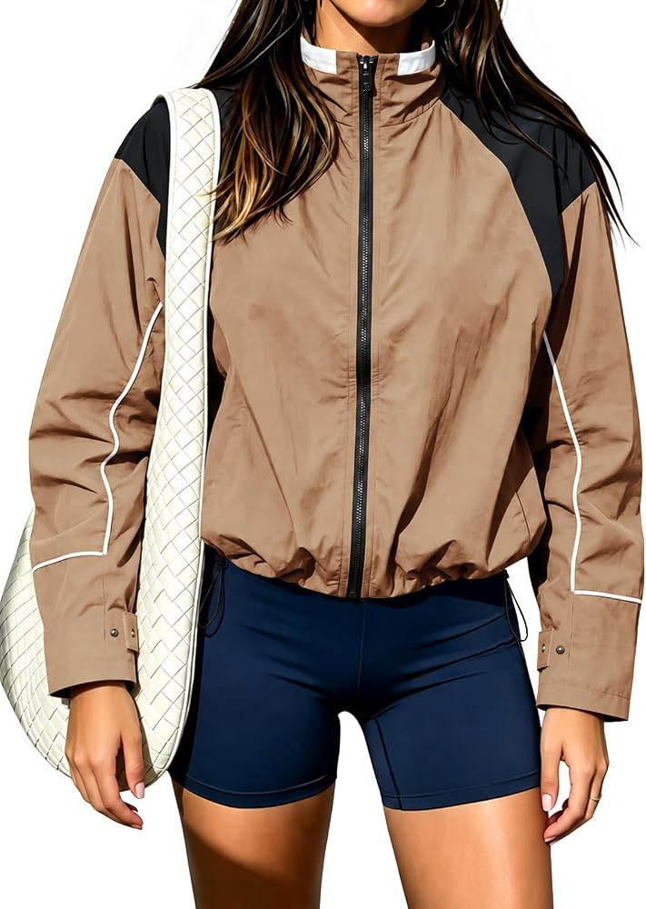 Yousify Womens Windbreaker Jackets Casual Athletic Fall Cropped Jacket | Amazon (US)