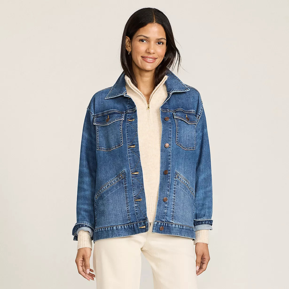 Women's Oversized Denim Trucker Jacket | Lands' End (US)