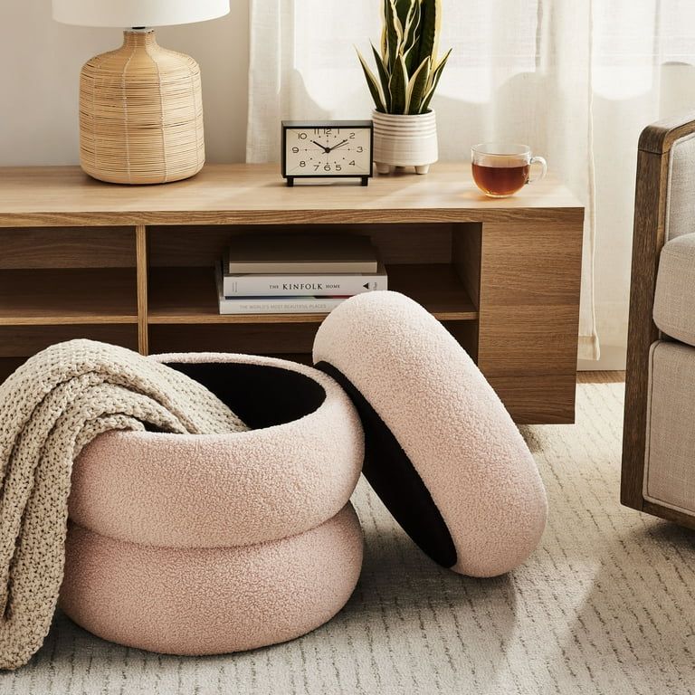 Mainstays Boucle Cloud Storage Ottoman, Blush | Walmart (US)