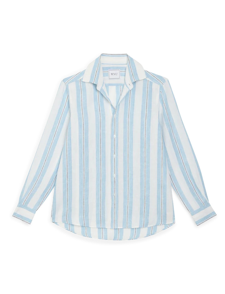 The Boyfriend: Linen, Cornflower Blue Stripe | With Nothing Underneath