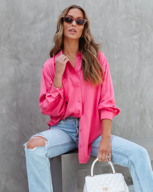 Hailey Relaxed Button Down Tunic - Coral Pink | VICI