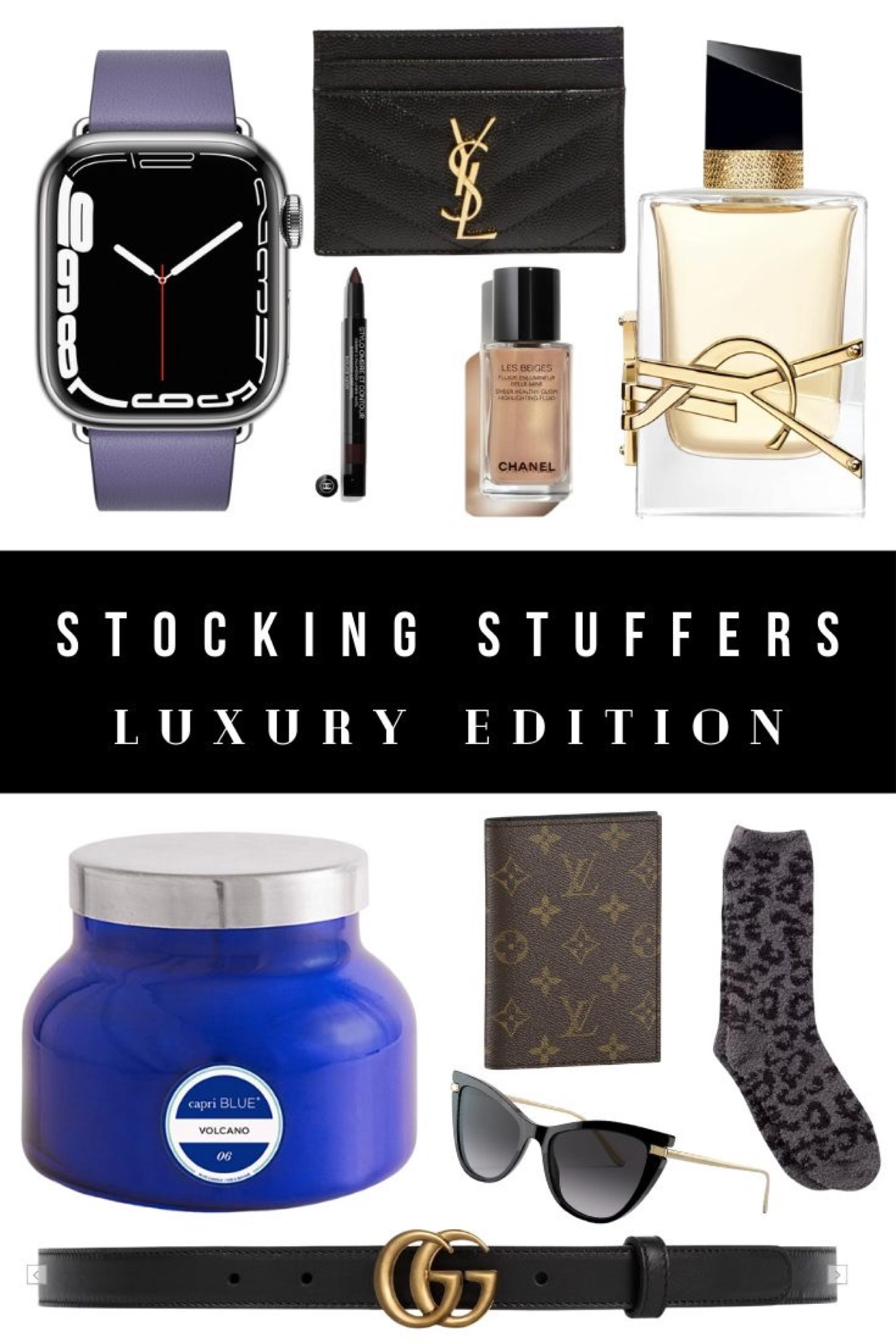 Luxury stocking stuffers that make a statement! 🎁✨ From YSL wallets and Chanel glow foundations to Gucci belts and Capri Blue candles, these elegant picks are perfect for adding a touch of glamour to the holidays. 🎄 Don’t miss luxe essentials like designer fragrances, sunglasses, and cozy leopard socks. 💎 #LuxuryStockingStuffers #DesignerGiftIdeas #HolidayLuxury #GlamorousGifts

#LTKHoliday #LTKHome #LTKGiftGuide