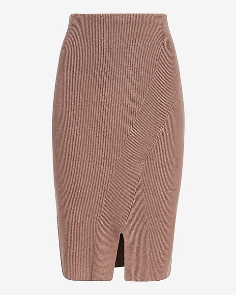 High Waisted Ribbed Slit Front Midi Sweater Pencil Skirt | Express