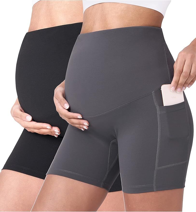 POSHDIVAH Women's Maternity Yoga Shorts Over The Belly Bump Summer Workout Running Active Short P... | Amazon (US)