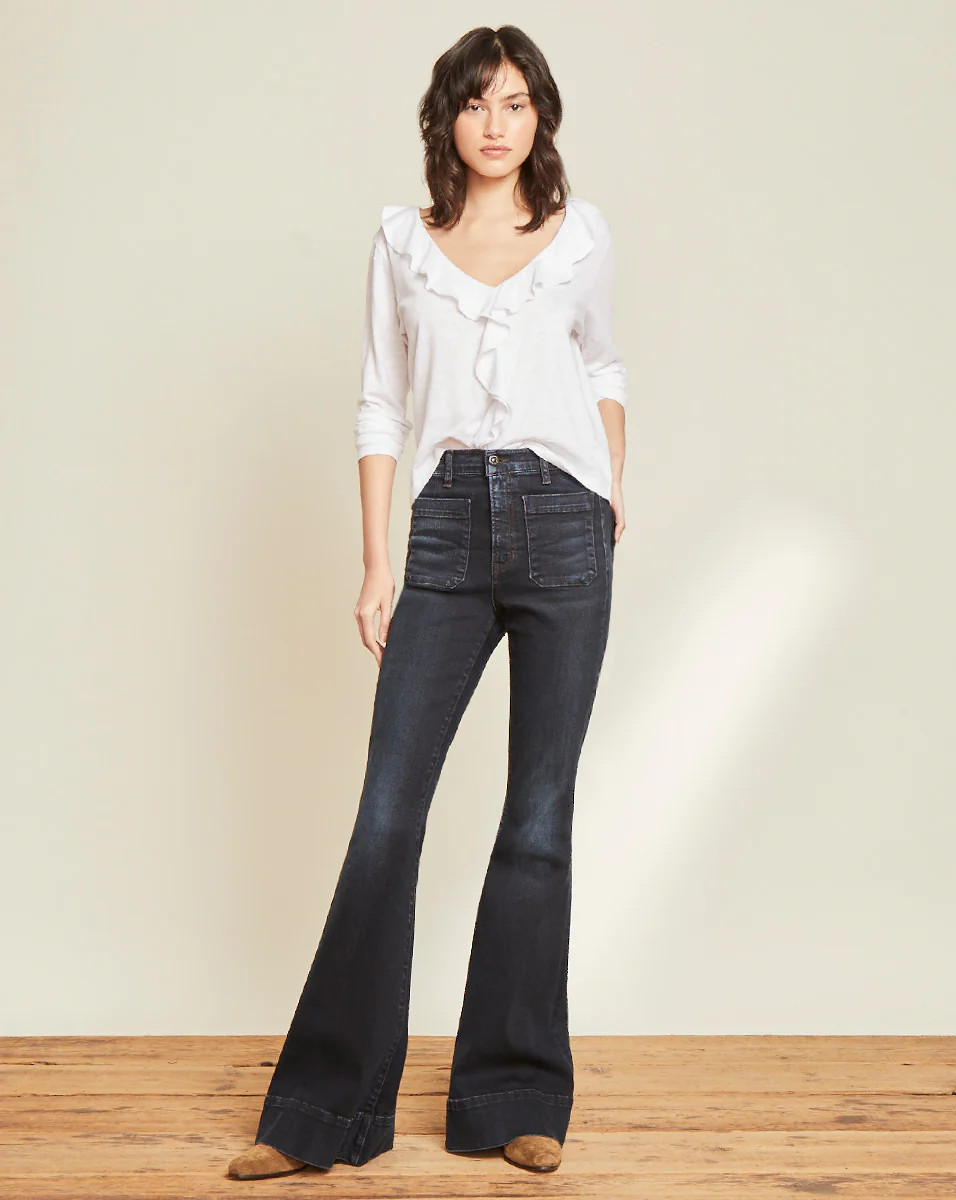 Veronica Beard Sheridan Bell-Bottom Jean Dark Ink | Veronica Beard