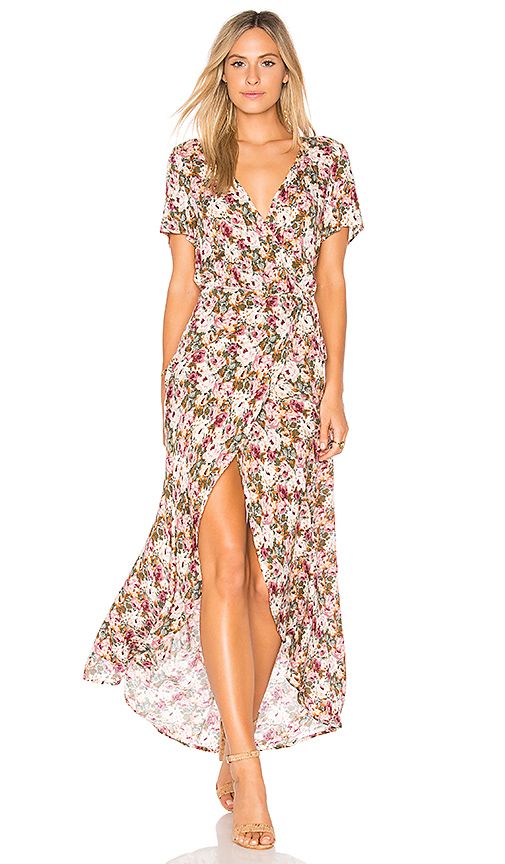 AUGUSTE Wild Rose Maxi Wrap Dress in Rose. - size Aus 10/US M (also in Aus 6/US XS, Aus 8/US S) | Revolve Clothing