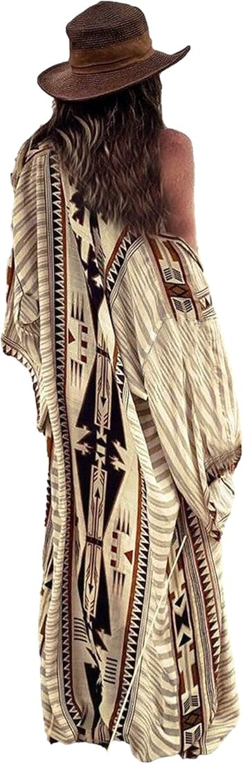 swimsuit coverup kimonos for women bird geometry print 3/4 sleeve kimono robe Loose Open Front Ki... | Amazon (US)