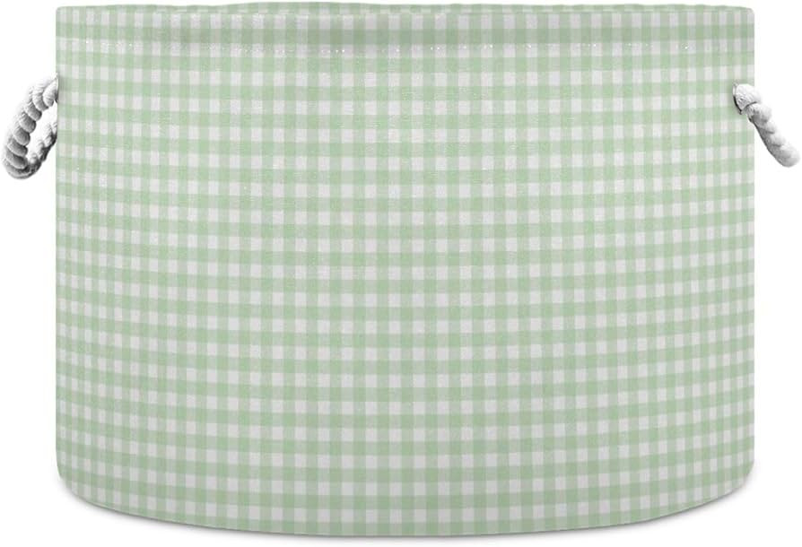Green Gingham Checkered Storage Basket for Organizing, Fabric Collapsible Basket with Cotton Rope... | Amazon (US)