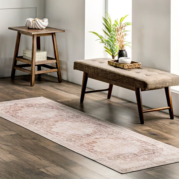 Light Pink Ava Vintage Persian Washable 8' x 10' Area Rug | Rugs USA