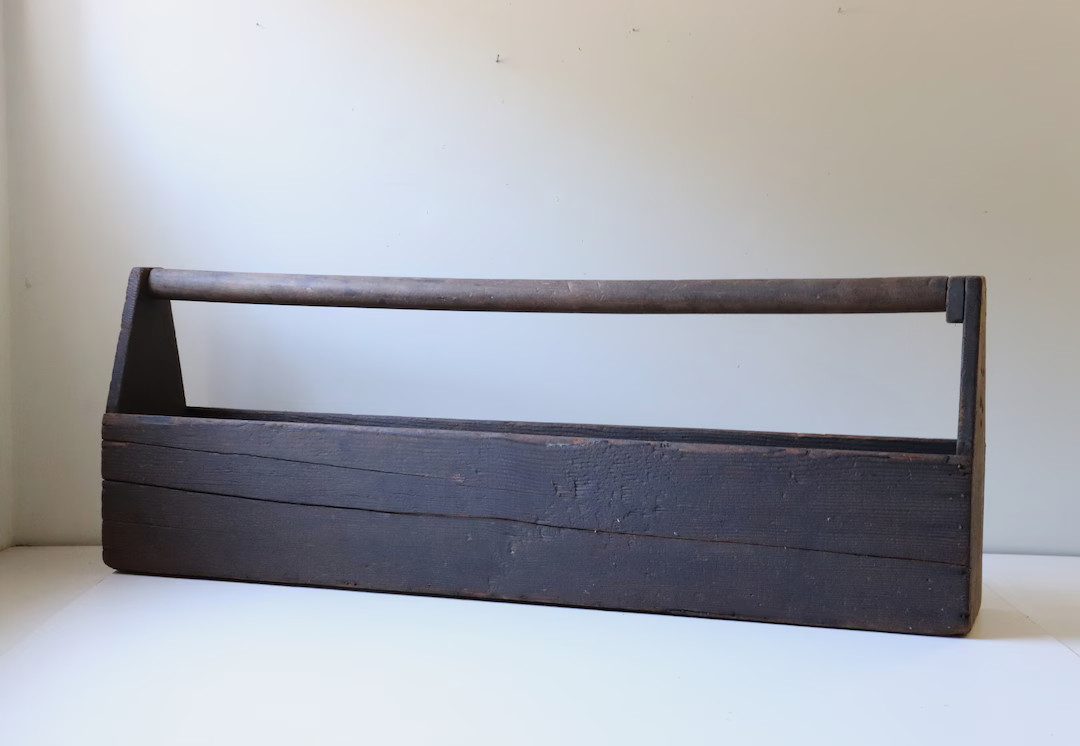Early American Primitive Wood Toolbox; Extra Large Wood Carrier Vintage Handcrafted Heritage - Et... | Etsy (US)
