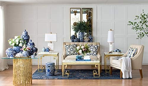 A&B Home 18" Porcelain Decorative Jar with Lid Blue White Floral Print Vase Ginger Jar Centerpiec... | Amazon (US)