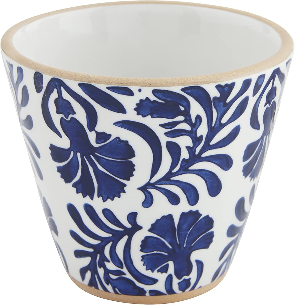 Mud Pie Indigo Small Pot, White Floral, 4" H x 4.5" dia | Amazon (US)