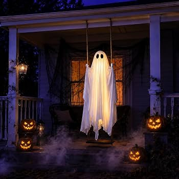 5FT Large Outdoor Halloween Decorations Swing Hanging Ghost for Porch, Yard | Amazon (US)