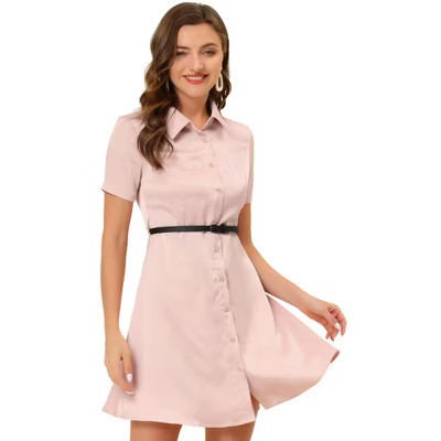 INSPIRE CHIC Women's Point Collar Short Sleeve Dresses Pink Small | Target