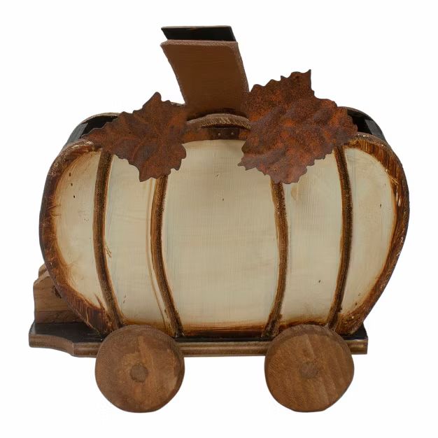 Northlight 10.5" Fall Harvest Wooden Pumpkin Cart Tabletop Decoration | Target