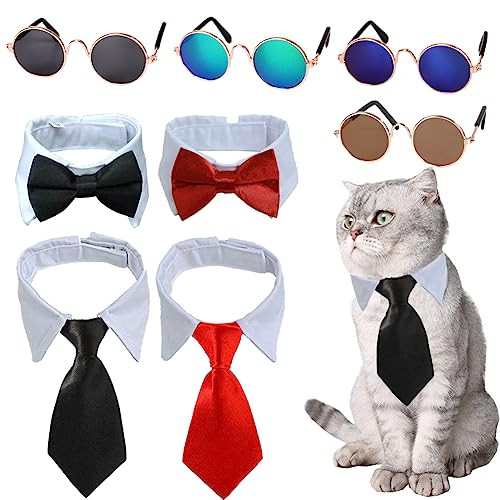 8 Pieces Pets Dog Cat Bowtie Pet Sunglasses Pet Costume Adjustable Formal Necktie Collar for Cats Small Dogs Puppy Grooming Accessories (Black/red + Glasses) | Amazon (US)
