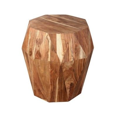 21.5" Faceted Handcrafted Mango Wood Side End Table with Octagonal Top Brown - The Urban Port | Target