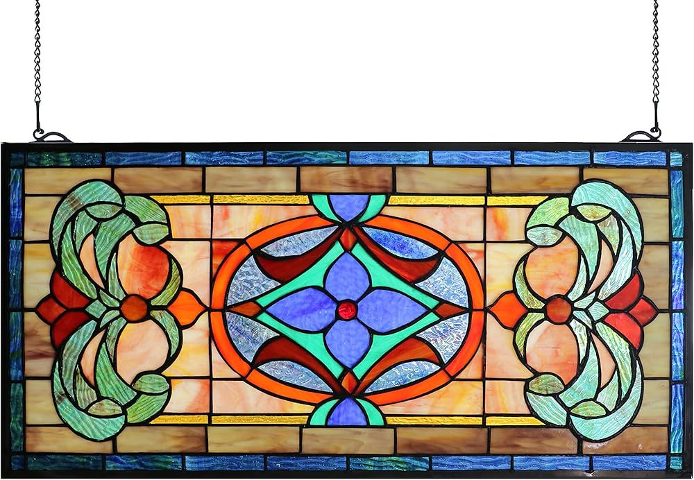 Extra Large Horizontal Transom Window Stained Glass Window Panels Hanging 26" Width X 12.8" Heigh... | Amazon (US)