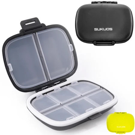 Sukuos Daily Use Pill Organizer, 8 Compartment, Easy to Open, Large Capacity, Portable, Black, 1 Pack | Walmart (US)