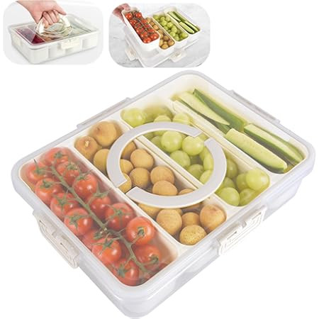 2Pack Divided Snackle Box with Lids Stackable Food Serving Tray for Fruit&Veggie Plastic Fridge S... | Amazon (US)