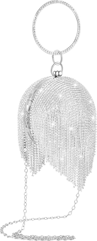 Women Crystal Tassel Clutch Purse Rhinestone Evening Hand Bags with Long Chain for Wedding Engage... | Amazon (US)