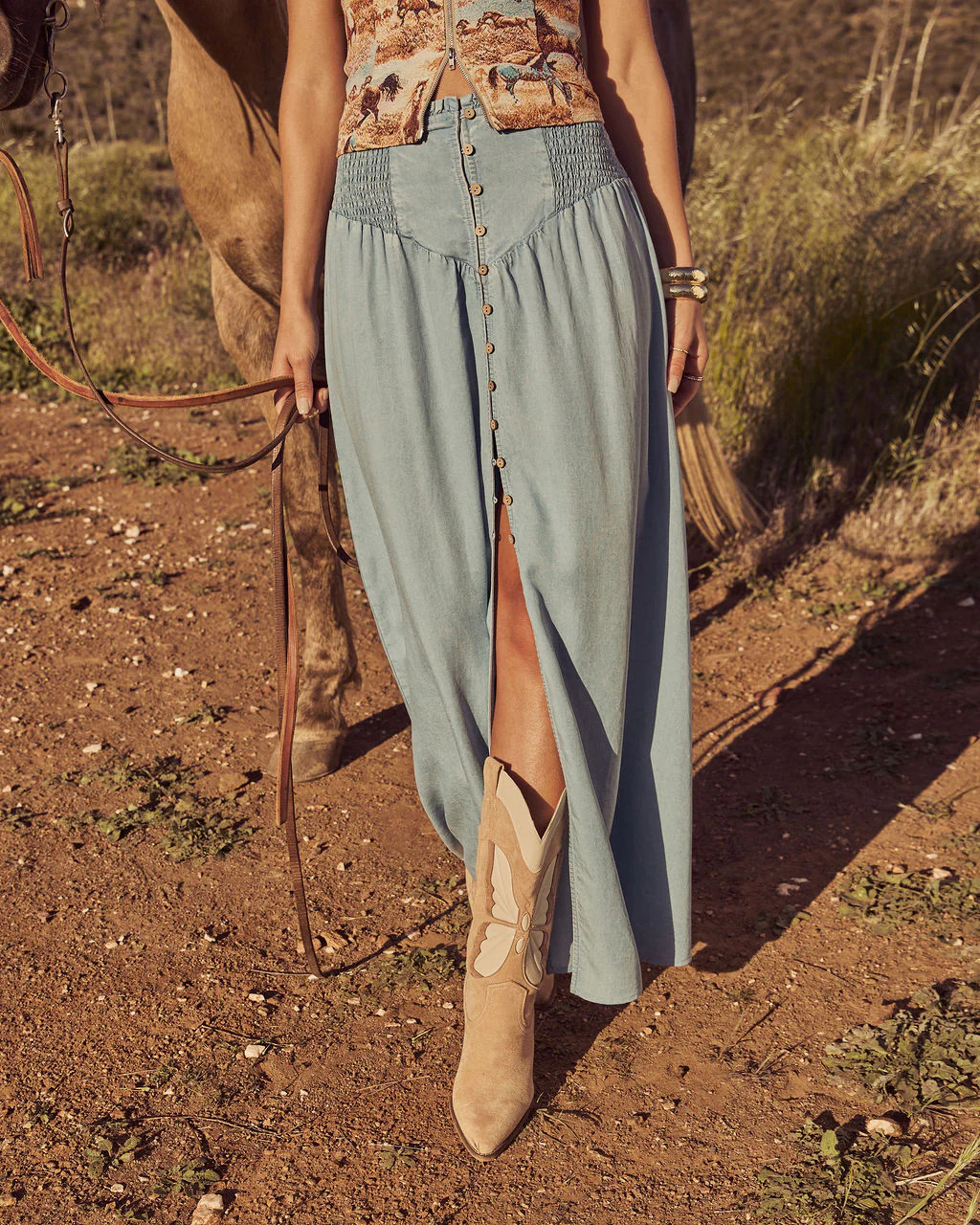 Briena Chambray Maxi Skirt | VICI