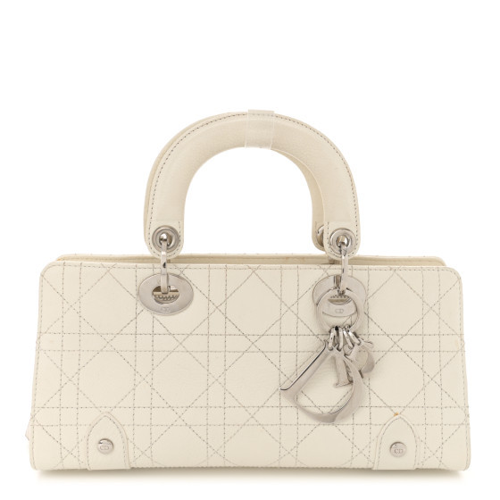 Calfskin Cannage Stitched Small East West Lady Dior White | FASHIONPHILE (US)