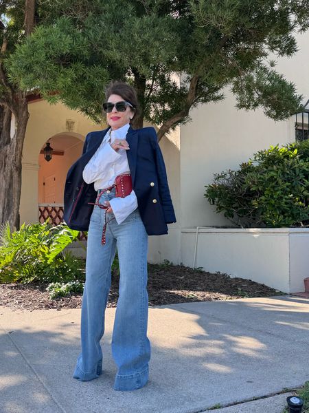 Classic and chic. A linen blue blazer white button down and highrise jeans that has stretch. 

#LTKover40 #LTKsalealert #LTKworkwear