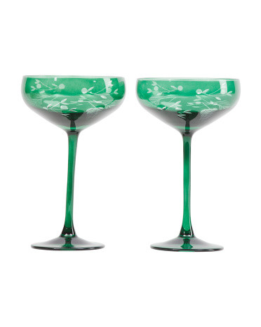 2pk Christmas Etched Coupe Glasses | Marshalls