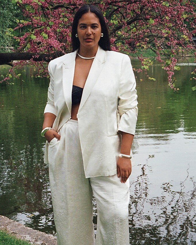 Anna October© X J.Crew wide-leg trouser in textured satin | J. Crew US