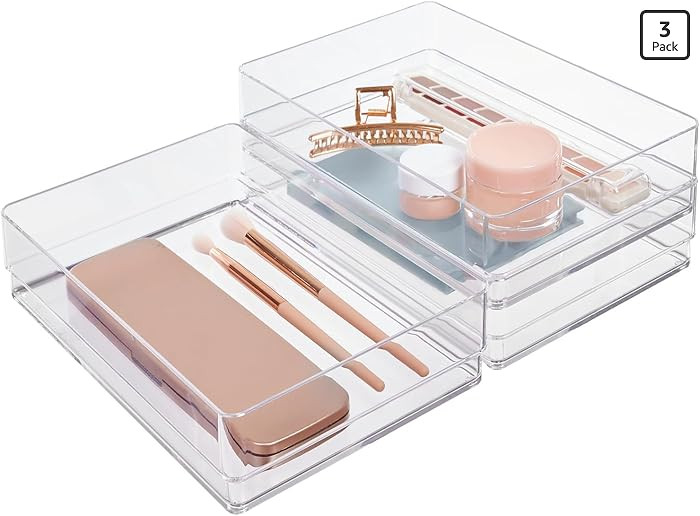 STORi SimpleSort 3-Piece Stackable Clear Drawer Organizer Set | 9" x 6" x 2" Rectangle Trays | Wi... | Amazon (US)