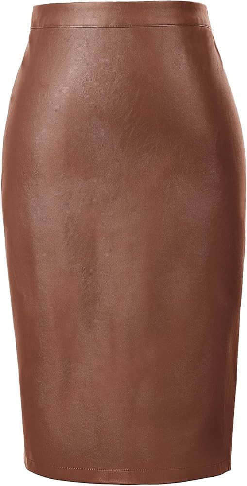 Belle Poque Leather Skirt for Women High Waist Knee Length Bodycon Pencil Skirts Faux Midi Casual... | Amazon (US)