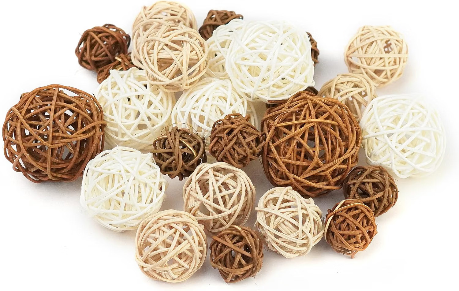 27PCS Woven Rattan Decorative Balls, 2.4" Wicker Orbs for Bowl Centerpieces & Vase Fillers, Neutral Brown & White Decorative Spheres for Coffee Table Tray, Home Wedding Decoration | Amazon (US)