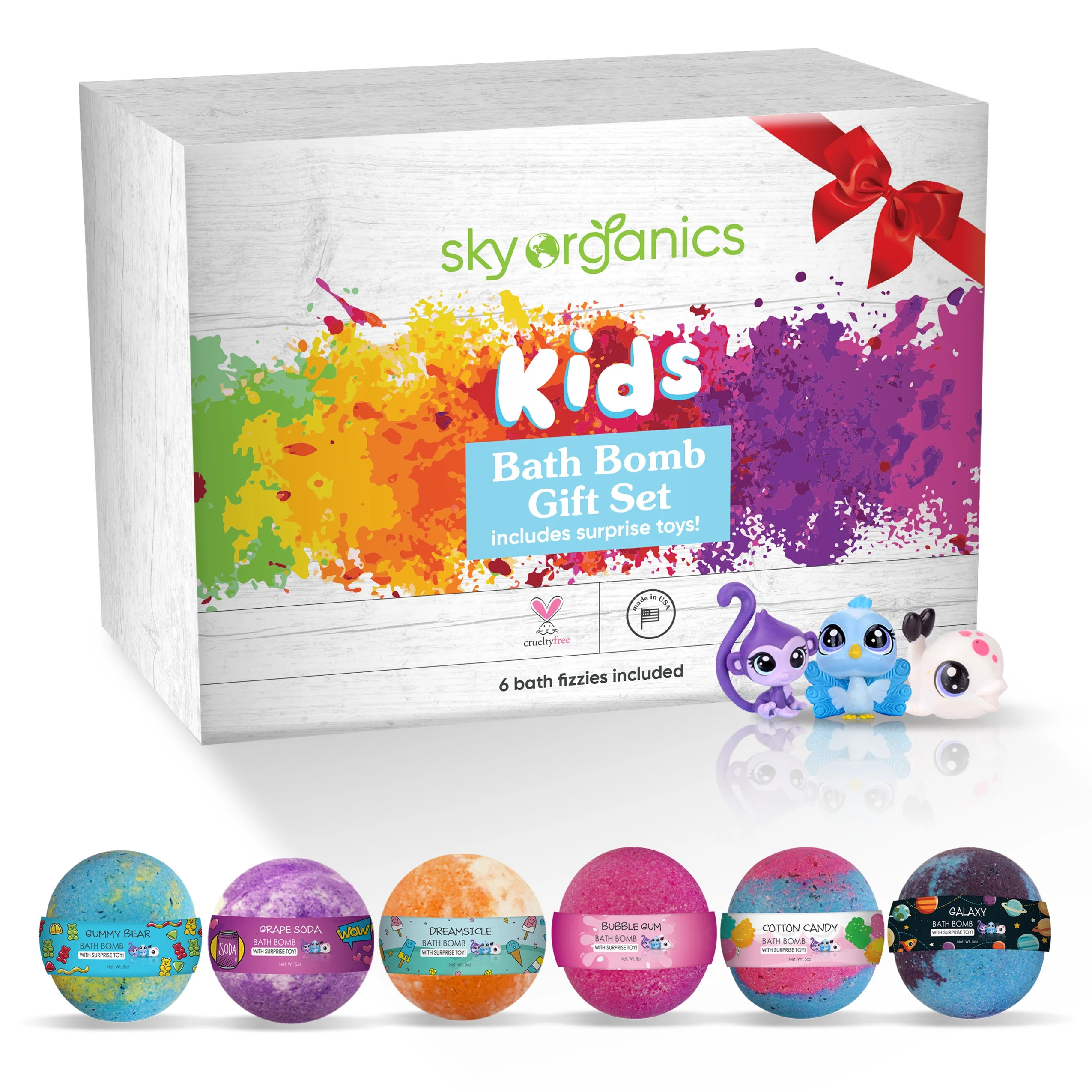 Sky Organics Kids Bath Bombs Gift Set with Surprise Toys Inside (6 ct) Fun Assorted Colored Jumbo... | Walmart (US)