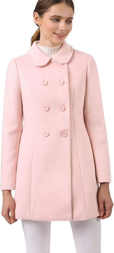Allegra K Women's Peter Pan Collar Double Breasted Winter Long Trench Pea Coat | Amazon (US)