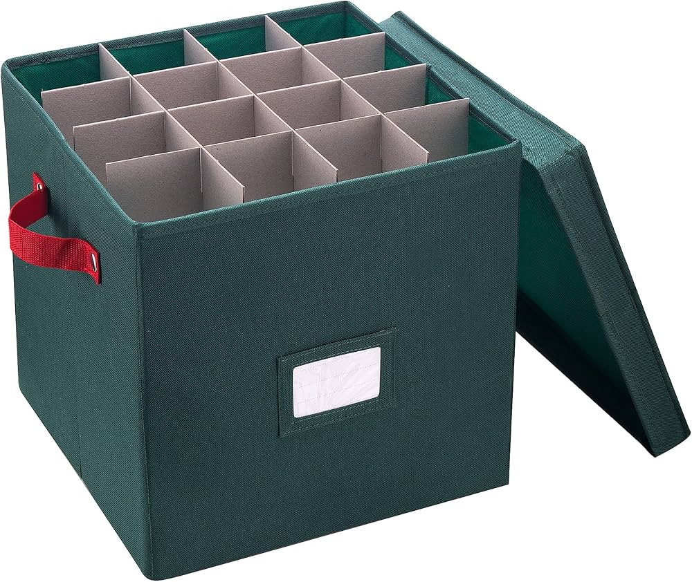 Elf Stor Christmas Ornament Storage Box with Adjustable Dividers and Lid, 64 Slots, Green | Amazon (US)