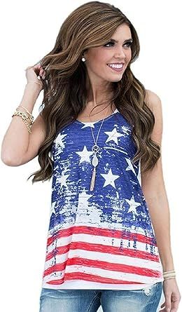 Wisslotus Women's American Flag Tank Tops 4th of July Camo Tee Loose Sleeveless Tunic Patriotic U... | Amazon (US)