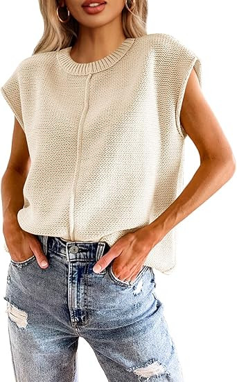 Saodimallsu Womens Summer Cap Sleeve Tops Casual Crew Neck Loose Fit Knit Lightweight Sweater Pul... | Amazon (US)