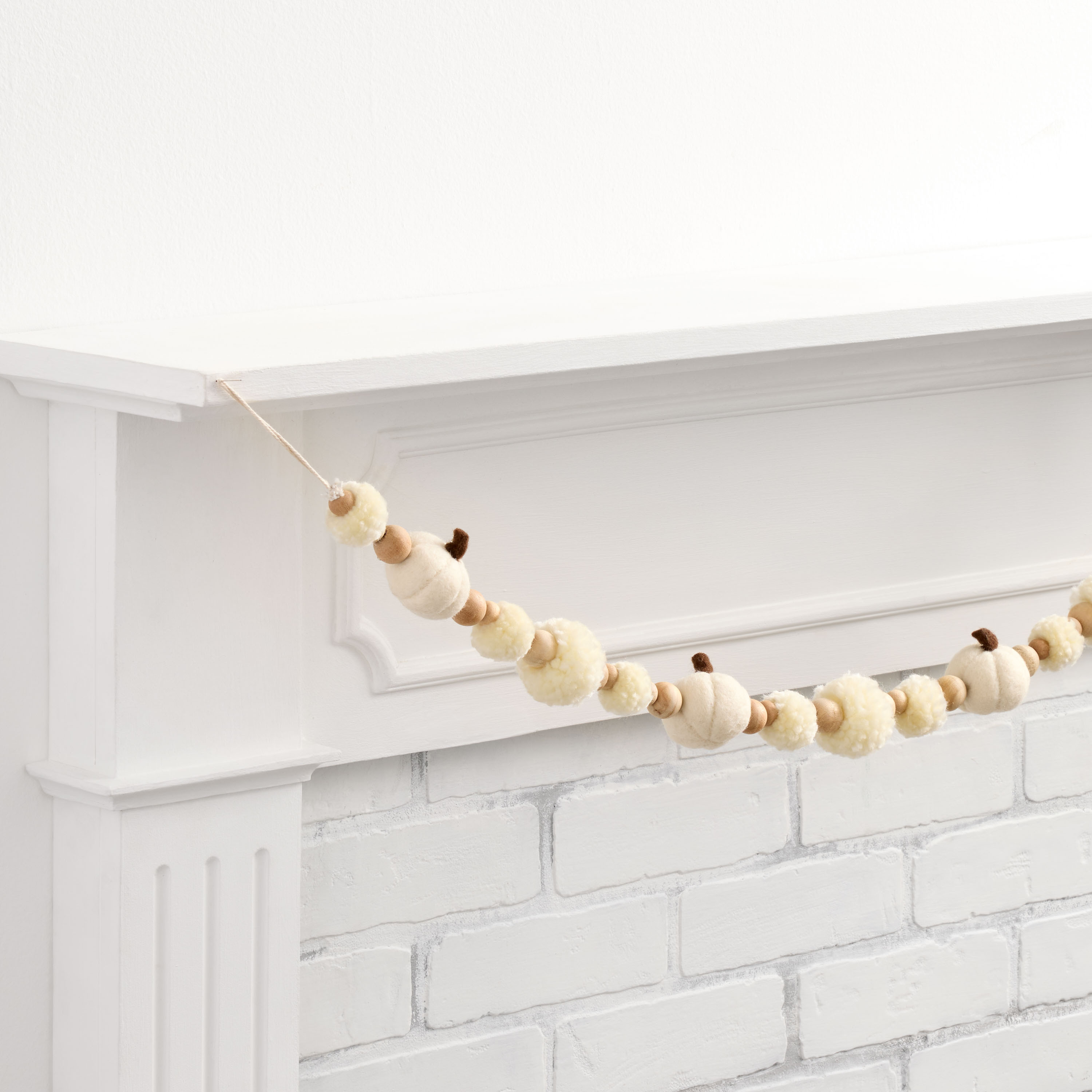 Ivory Boucle and Wood Ball Pumpkin Garland | World Market