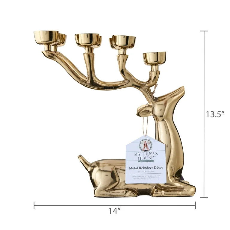 Cast Aluminum Sitting Reindeer Tealight Holder, Gold, 14", by My Texas House | Walmart (US)