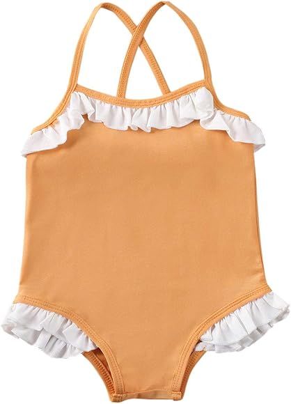 Toddler Kid Baby Girls Sleeveless Swimsuit One-Piece Swimwear Halter Ruffled Beachwear Swimming S... | Amazon (US)
