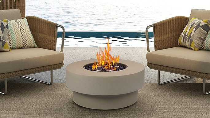 Propane Outdoor Fire Pit Table, Flint & Concrete Look 33-inch Round Patio Gas Fire Table 50,000 B... | Amazon (US)