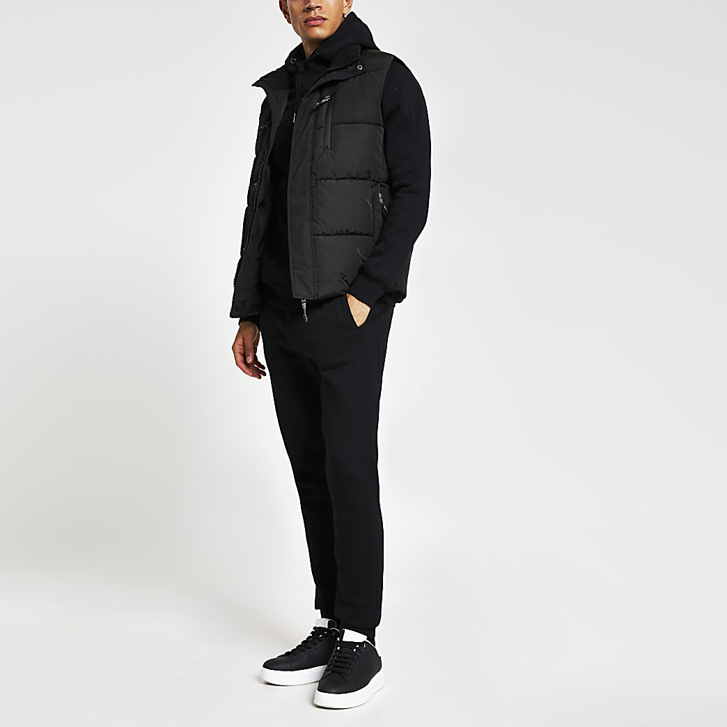 Black padded double pocket gilet | River Island (UK & IE)