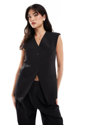 ASOS DESIGN longline exaggerated shoulder waistcoat in black | ASOS | ASOS (Global)